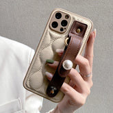 Leather Pearl Wrist Strap Phone Case